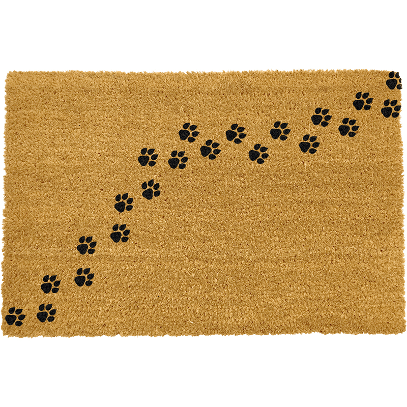 Paw Print Doormat, 60 x 40cm, Natural & Black