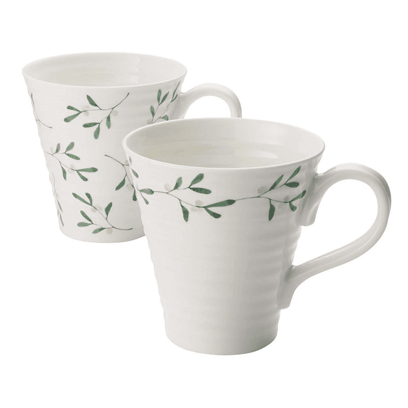 Mistletoe Set of 2 Mugs, 355ml, White/Green