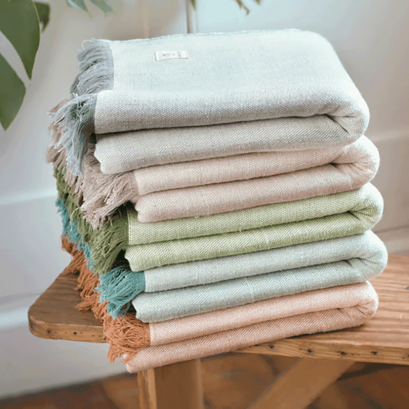 Organic Cotton Chambray Yoga Blanket, 230 x 150cm, Grey Ice