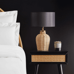 Image showing the Rattle Small Table Lamp Base Only, H28cm x W15cm, Natural Rattan and Antique Brass product.