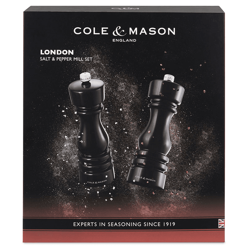 London Salt & Pepper Mills, 180mm, Black Gloss