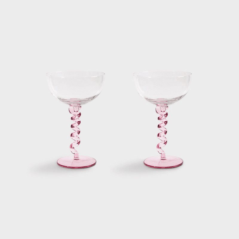 Spiral Set Of 2 Coupe Glasses, 200ml, Pink