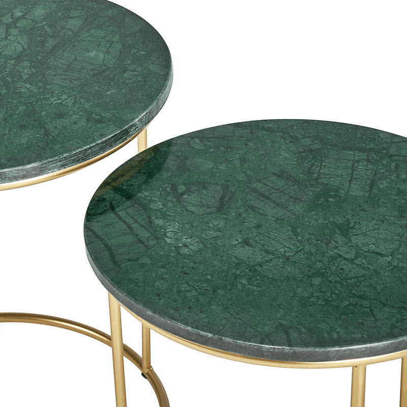 Milly Set of 2 Side Tables, Green Marble & Gold
