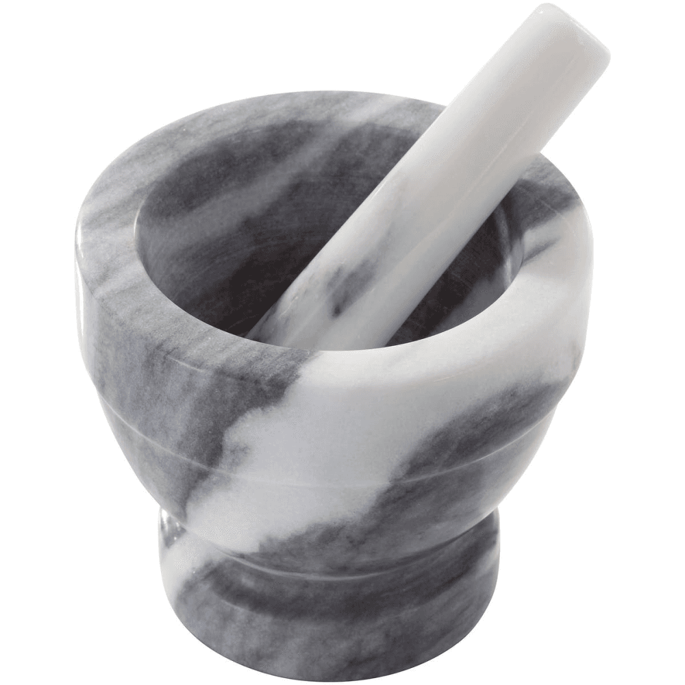 Marble Pestle & Mortar, Large, White/Grey, White/Grey