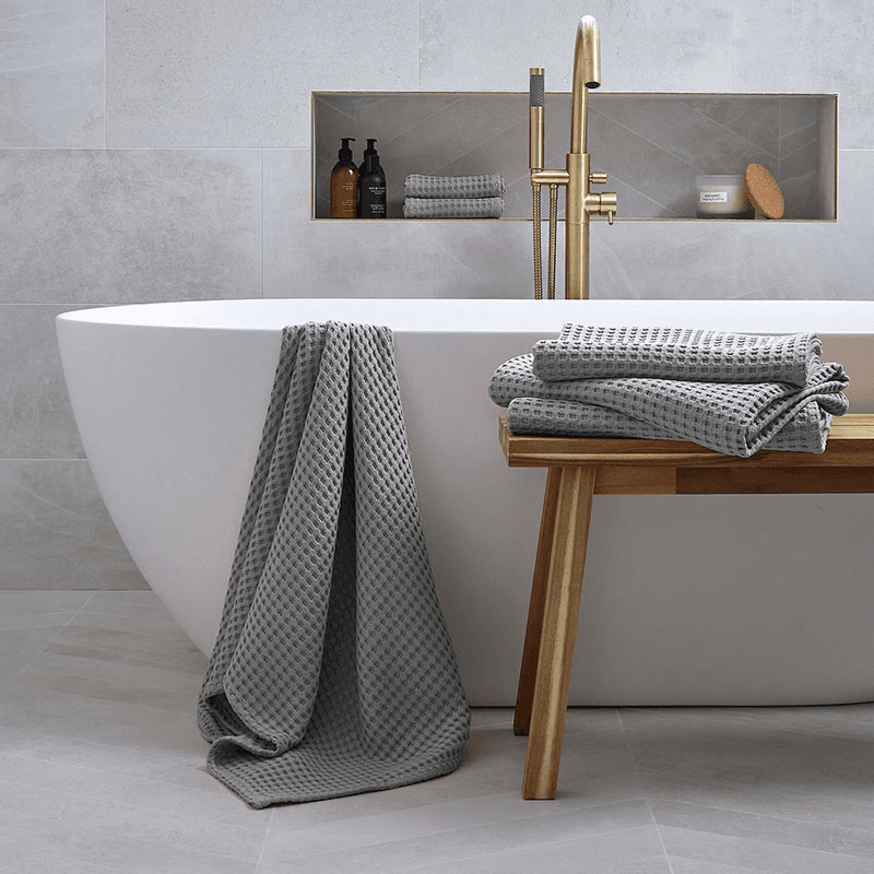 Waffle Towel Hand Towel, Dove Grey