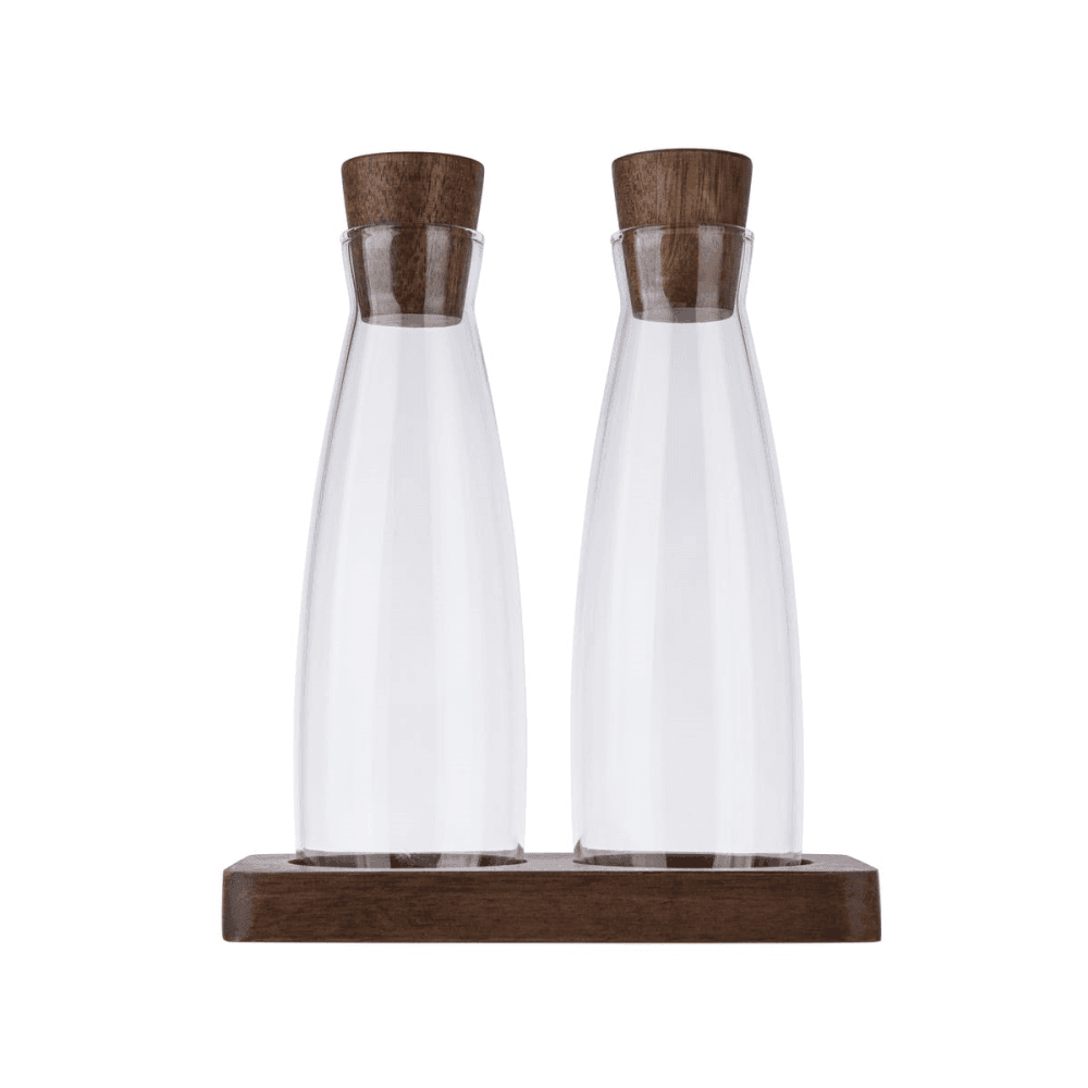 Oil & vinegar set, L14 x W7 x H17cm, Acacia Wood / Glass