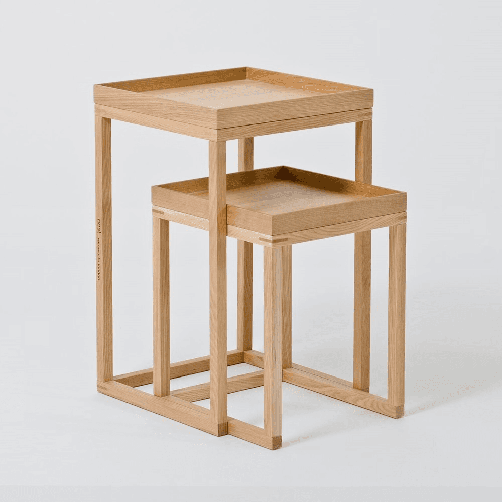 Pair of nest tables, H58.5 x W36 x D36cm, Oak