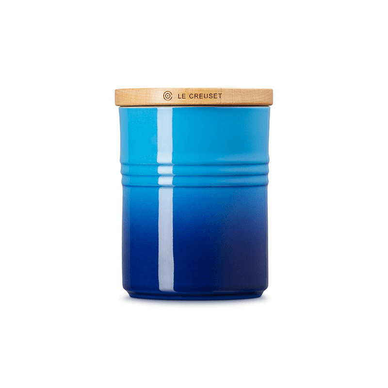 Stoneware Medium Storage Jar with Wooden Lid, Azure