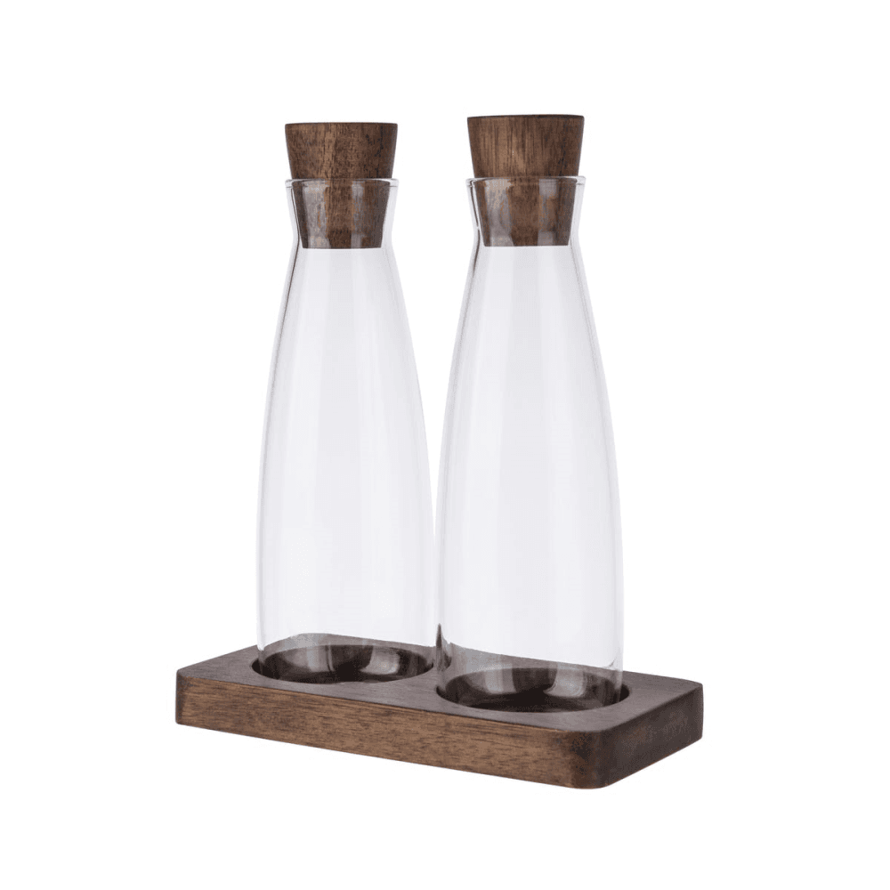 Oil & vinegar set, L14 x W7 x H17cm, Acacia Wood / Glass