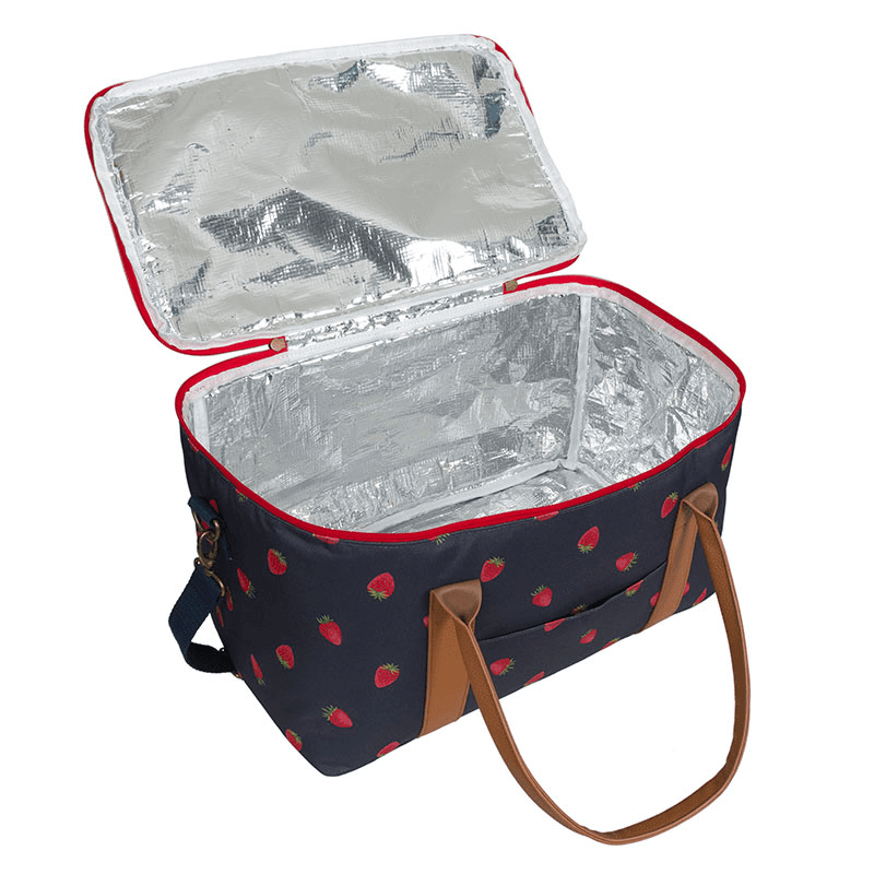 Strawberries Picnic Bag, Navy/Brown/Red
