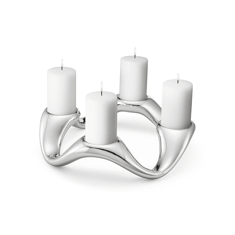 Cobra Round 4 Pillar Candleholder, D33cm, Silver