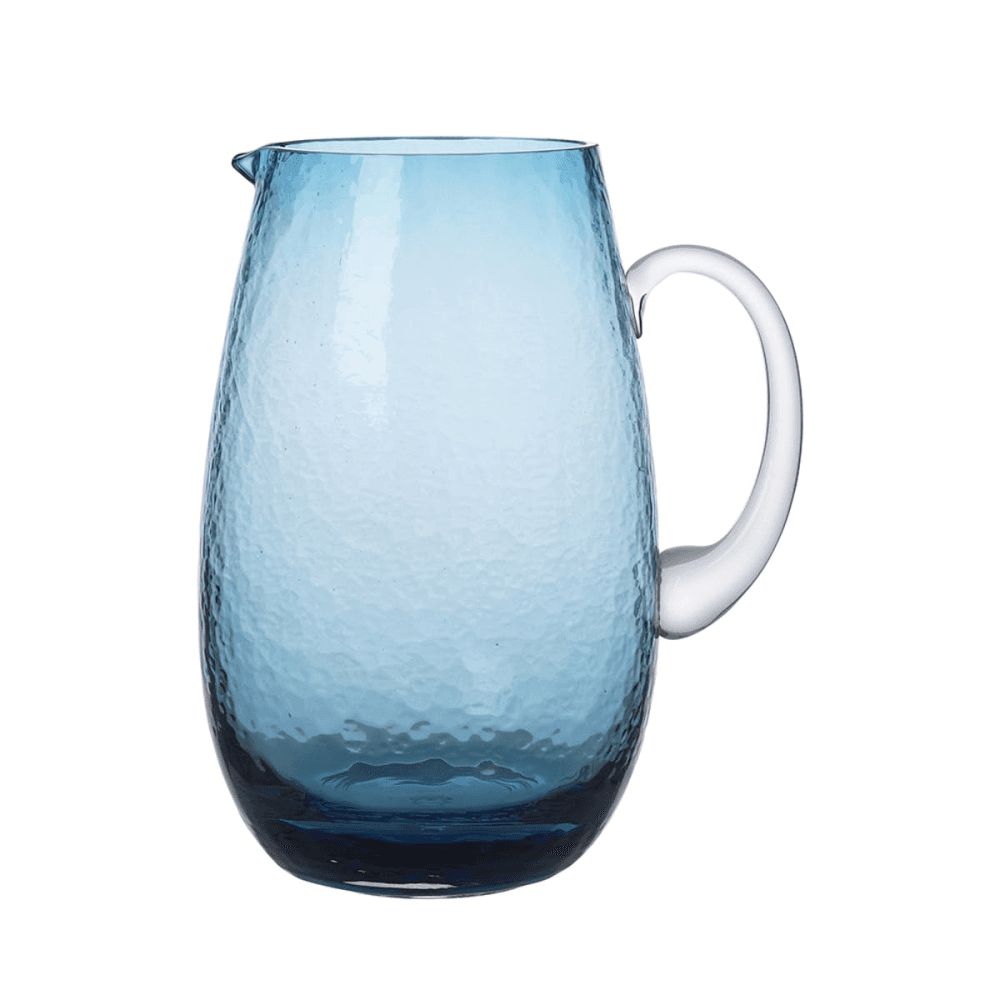 Hammered Hammered Mouth Blown Jug, H22cm, Blue