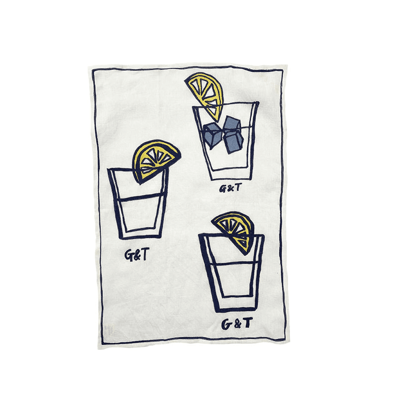 G&T Tea Towel, 50 x 70cm, White/Blue/Yellow