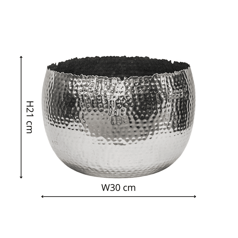Hammered Bowl planter, H21 x W30 x D30cm, Nickel