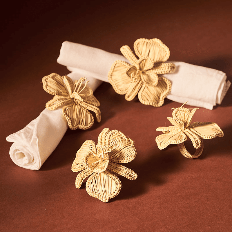 Orchid Set of 4 Napkin Rings, Natural