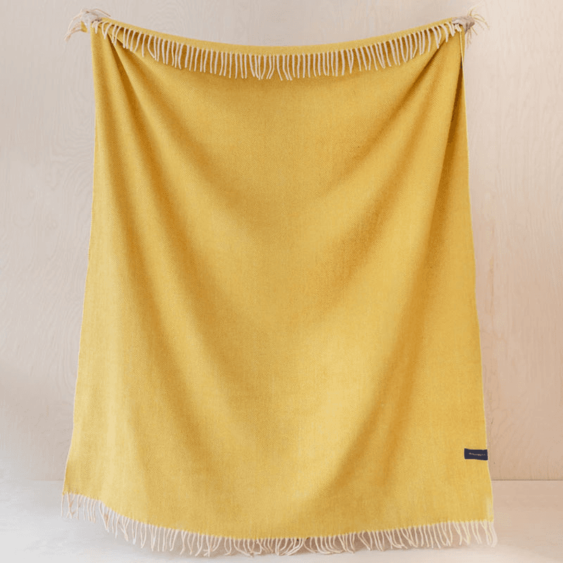Herringbone Wool Blanket, 145 x 190cm, Mustard Herringbone