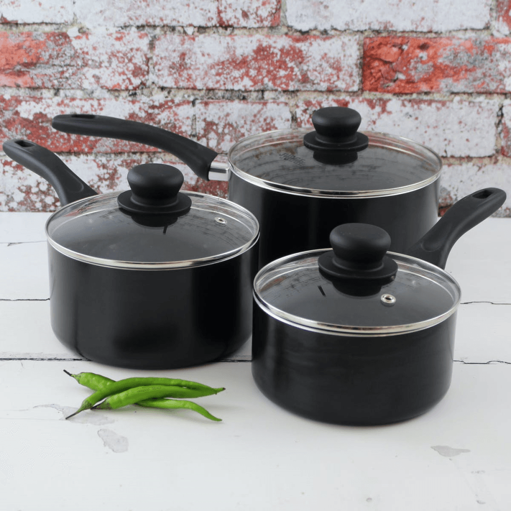 Radiant Non-Stick 3 Piece Saucepan Set, Black