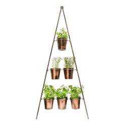 Image showing the Outdoor Wall Plant Stand with Planters, H148 x W69cm, Gold product.