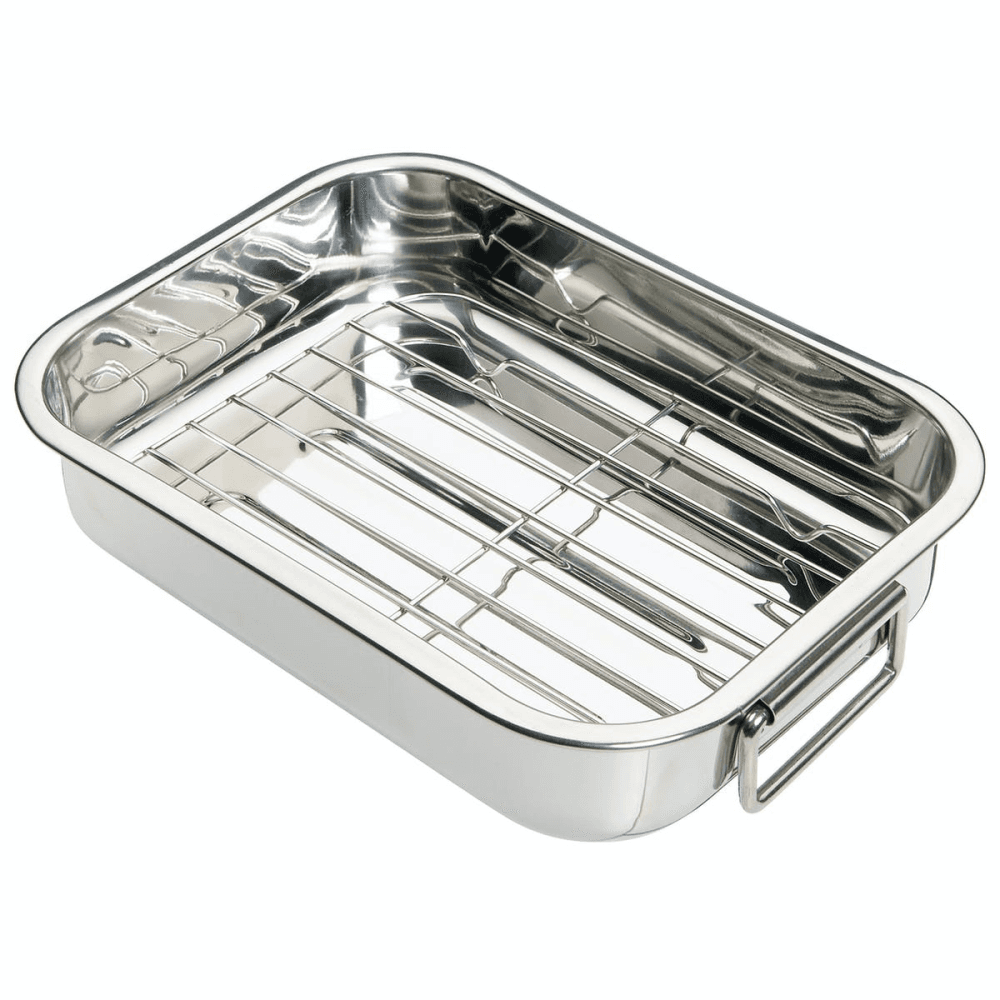 Stainless steel roasting pan with rack, 27 x 20 x 5.5cm