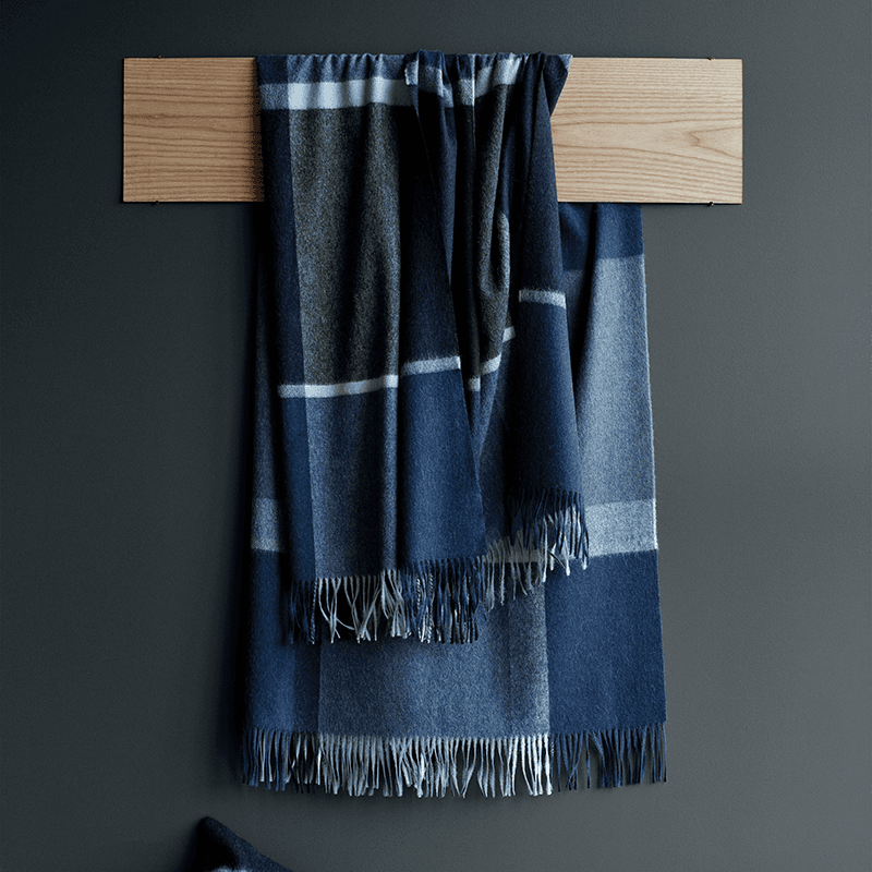 Manhattan Plaid Throw, H200cm x W130cm, Steel Blue/Dusty Ocean