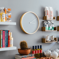 Image showing the Mr Clarke Wall clock, Dia40cm, pill blue/pale wood product.