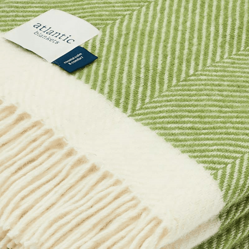 Herringbone Blanket, 130 x 250cm, Kelp Green & Cream