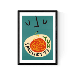 Image showing the Fox and Velvet Yum Spaghetti Framed Print, 63 x 45cm, Blue product.