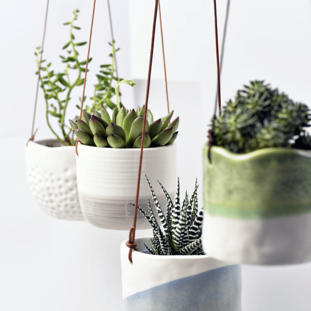Indoor Hanging Pot, Dip Design, Grey/White