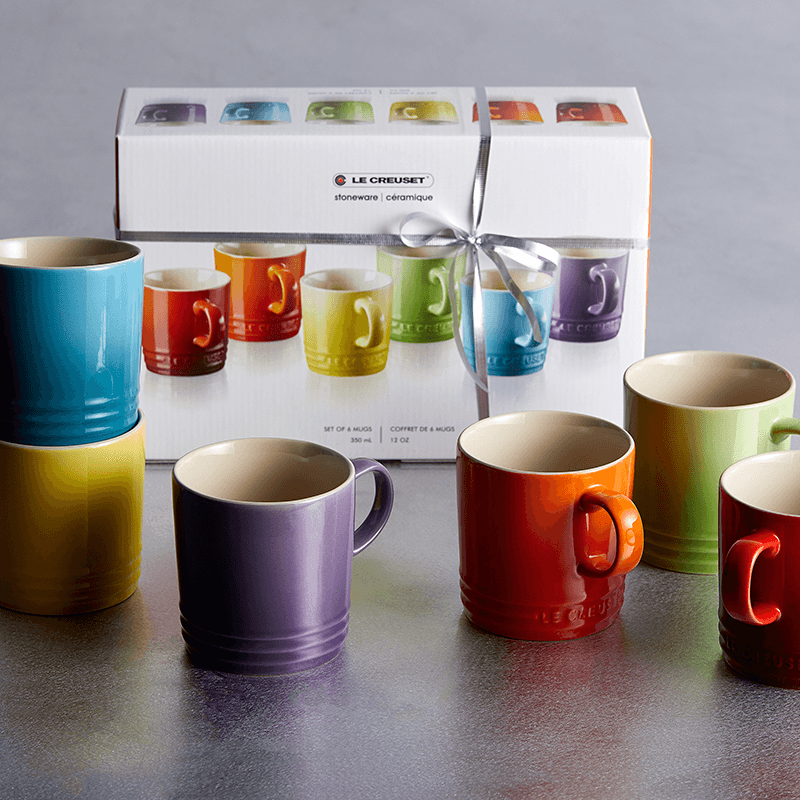 Stoneware Set of 6 mugs, 350ml, Rainbow
