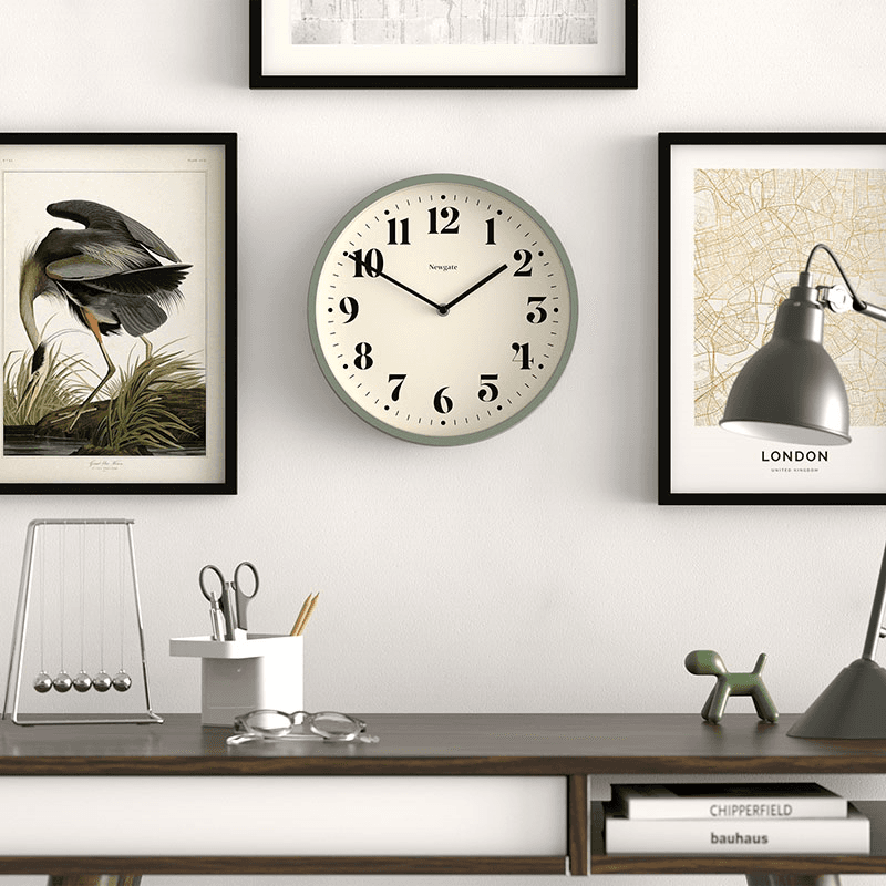 Number Four Wall Clock, D30cm, Asparagus Green