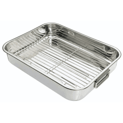 Image showing the Large roaster and rack, 42 x 32cm, Stainless Steel product.