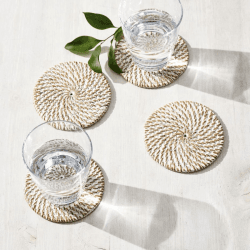 Image showing the Set of 4 rattan coasters, H1 x Dia10cm, White product.