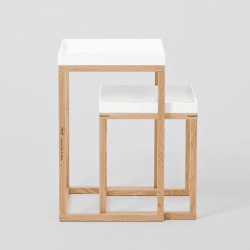 Image showing the Pair of nest tables, H58.5 x W36 x D36cm, White/Oak product.