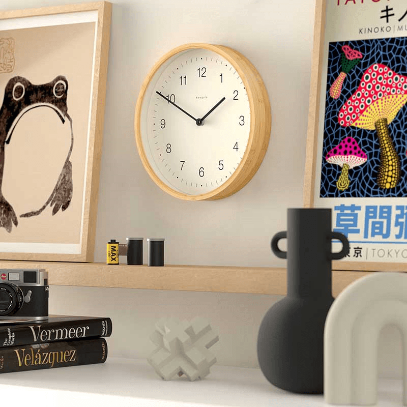 Bali Wall Clock Mongoose Dial, 30cm, Light Bamboo