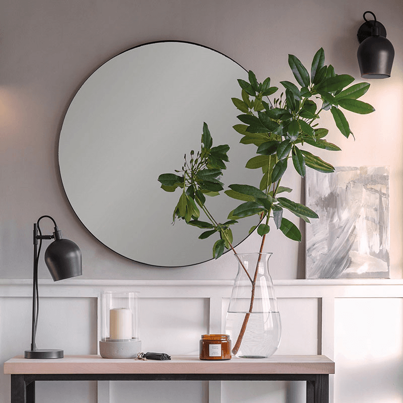 Cherington Round Wall Mirror, D100cm, Black