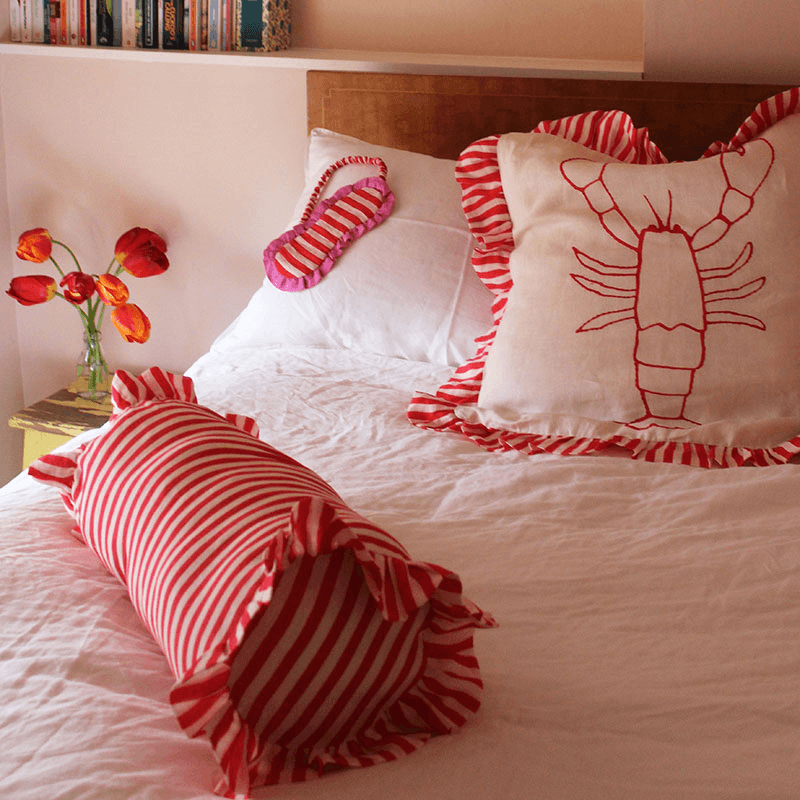 Stripe Bolster Cushion Cover, 50 x 20cm, Cherry Red