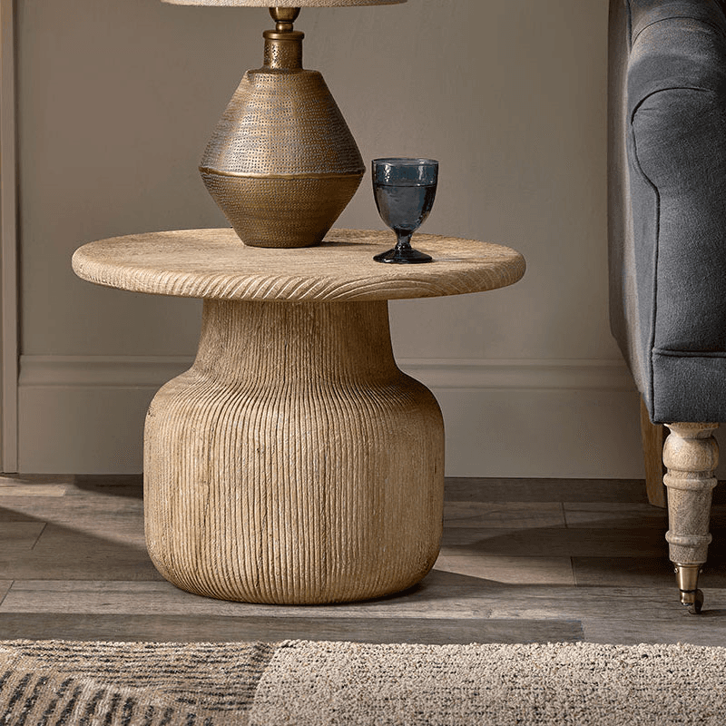 Vivan Grooved Wood Side Table, Natural