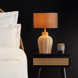 Image showing the Rattle Small Table Lamp Base Only, H28cm x W15cm, Natural Rattan and Antique Brass product.
