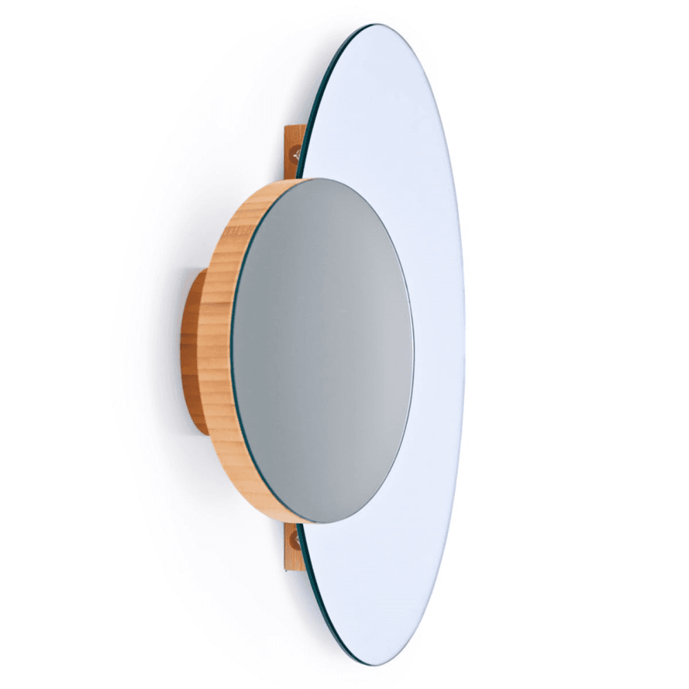 Eclipse Wall mirror, H45 x W55 x D10cm, Oak/Mirrored Glass