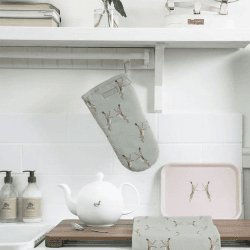 Image showing the Boxing Hares Oven Mitt, Duck Egg Grey product.