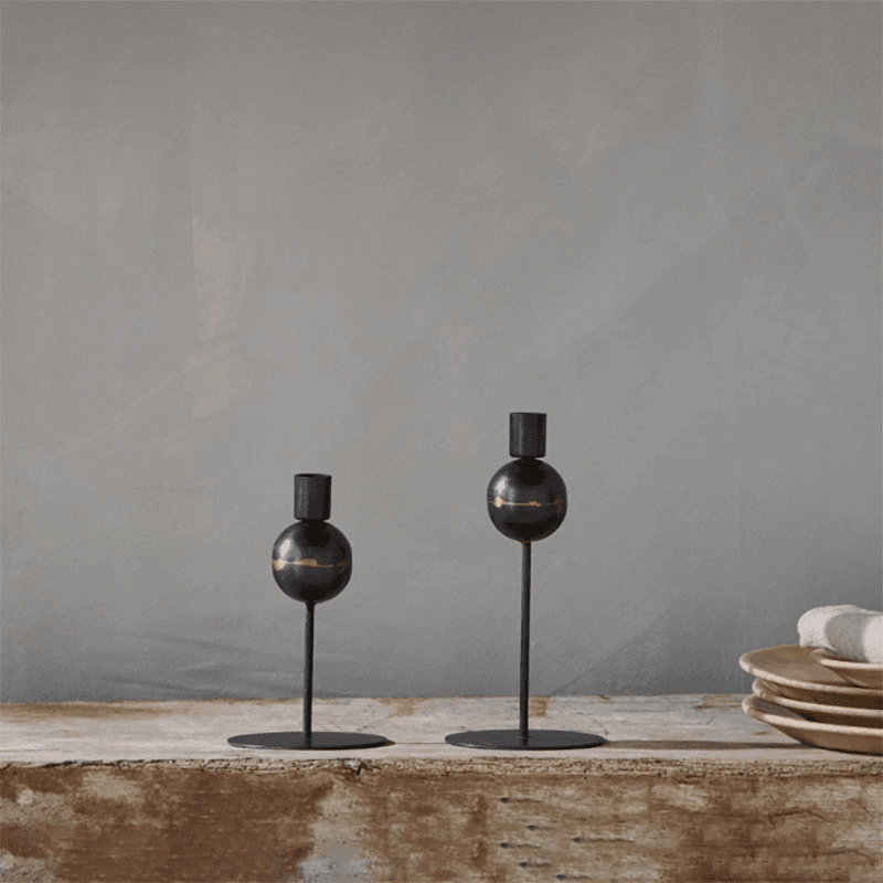 Endo Set of 2 Recycled Iron Candle Holders, Black