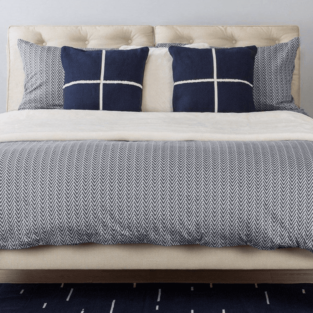 Herringbone Doube Duvet Cover, Navy Grey