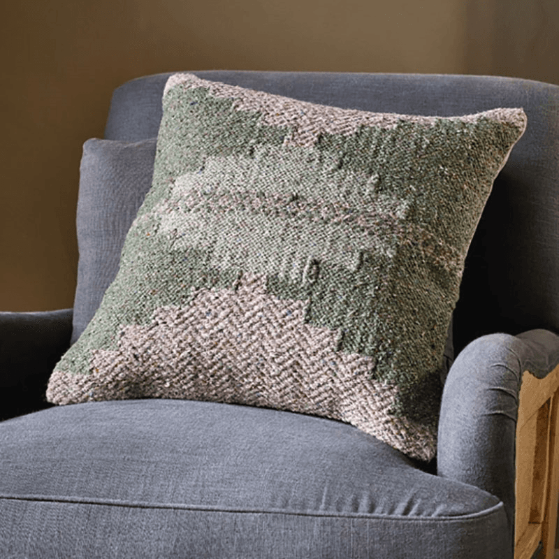 Dhanda Recycled Wool Cushion Cover, 50 x 50cm, Moss & Natural
