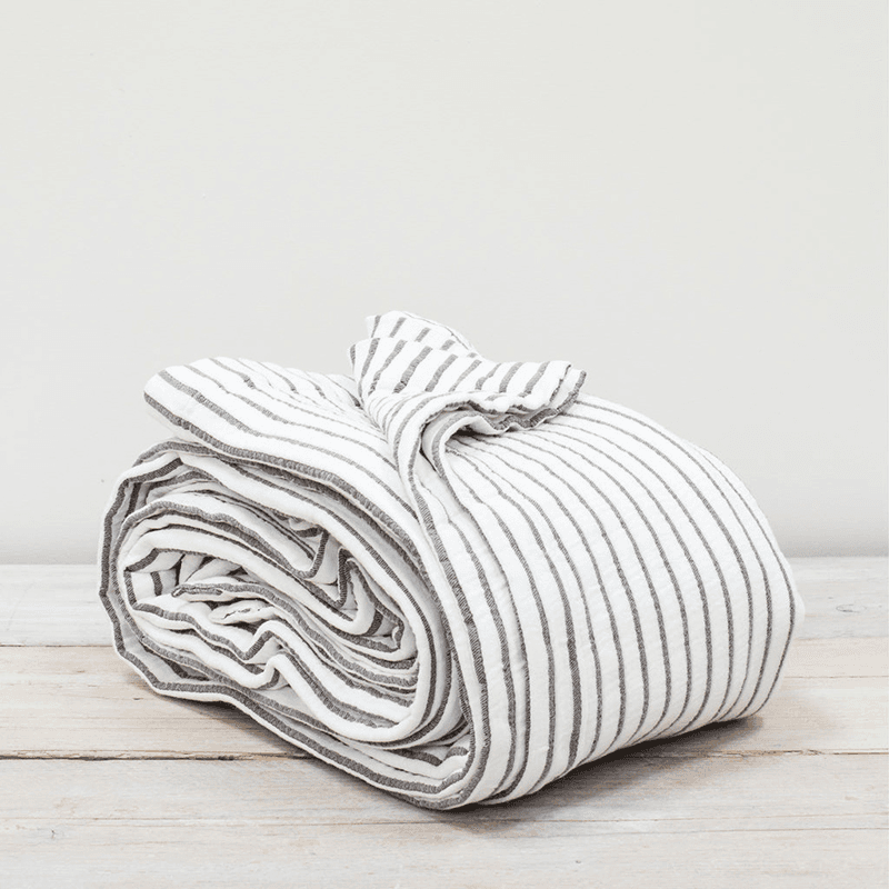 Hikari Striped Throw, 180 x 200cm, Grey & White
