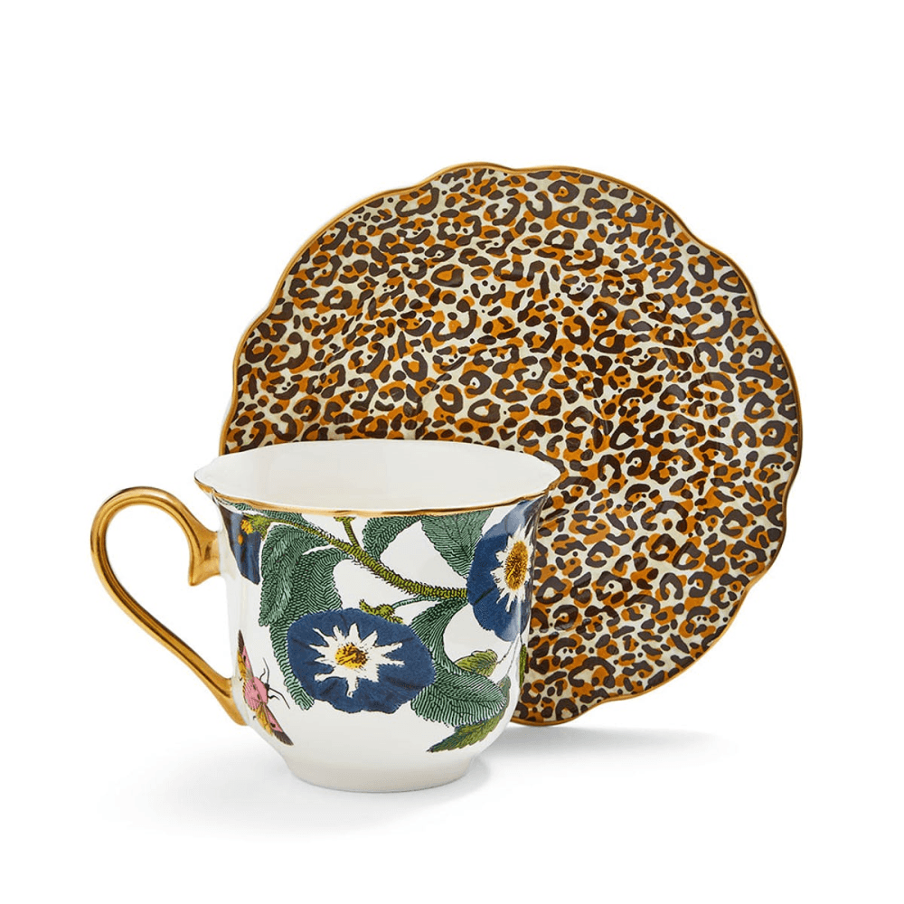 Creatures of Curiosity Tea Cup & Saucer Fluted, White