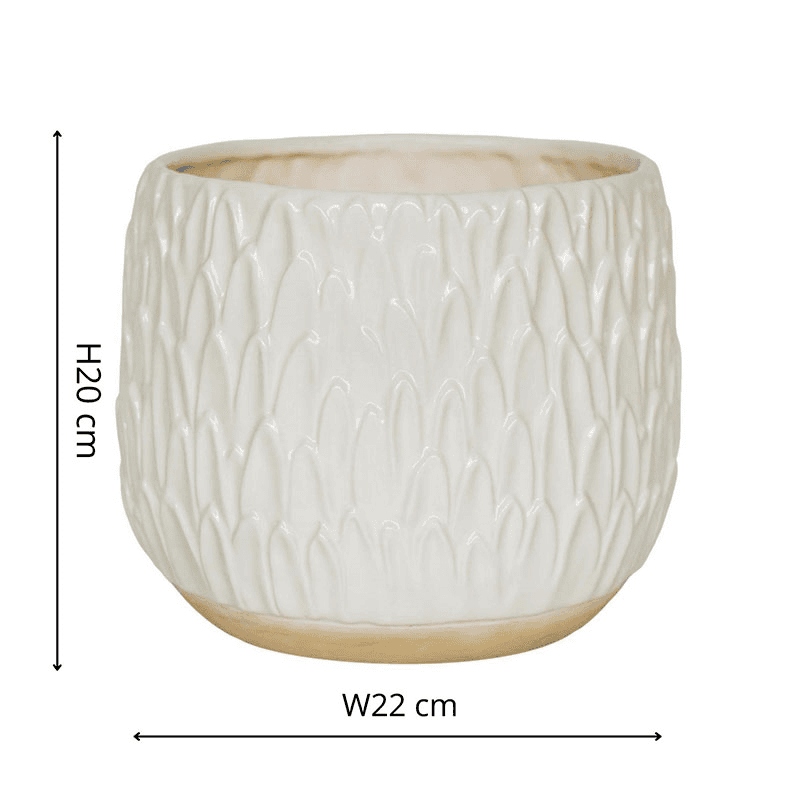 Arles Leaf Embossed Planter, D22cm, White