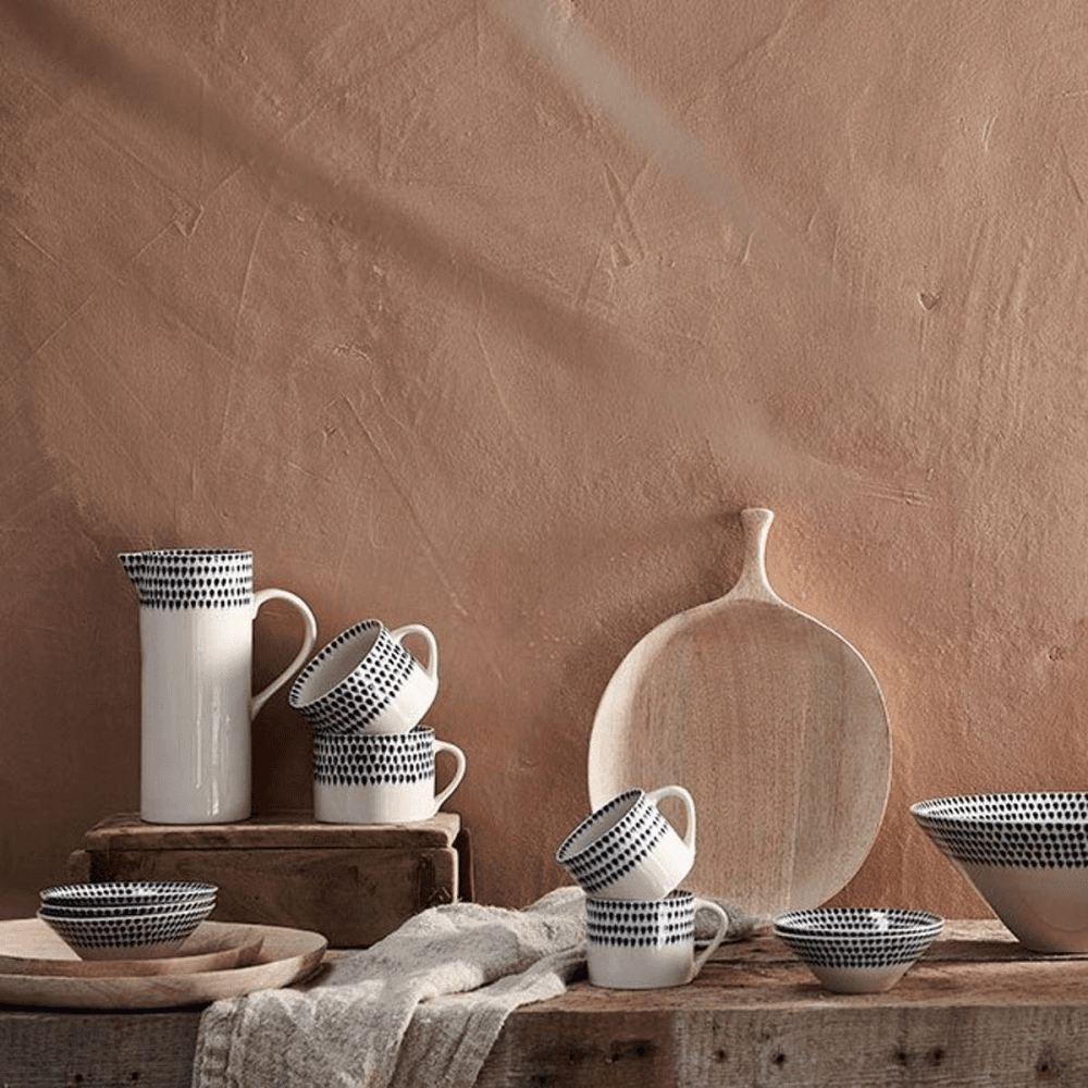 Indigo Drop Serving Bowl, D25cm, Cream and Indigo