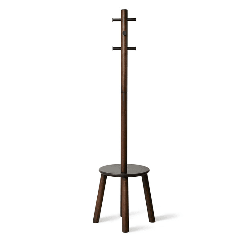 Pillar Coat Rack with Stool, H165cm, Black & Walnut
