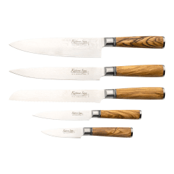 Image showing the Katana Saya Olive Wood 6 Pce Knife Block Set product.