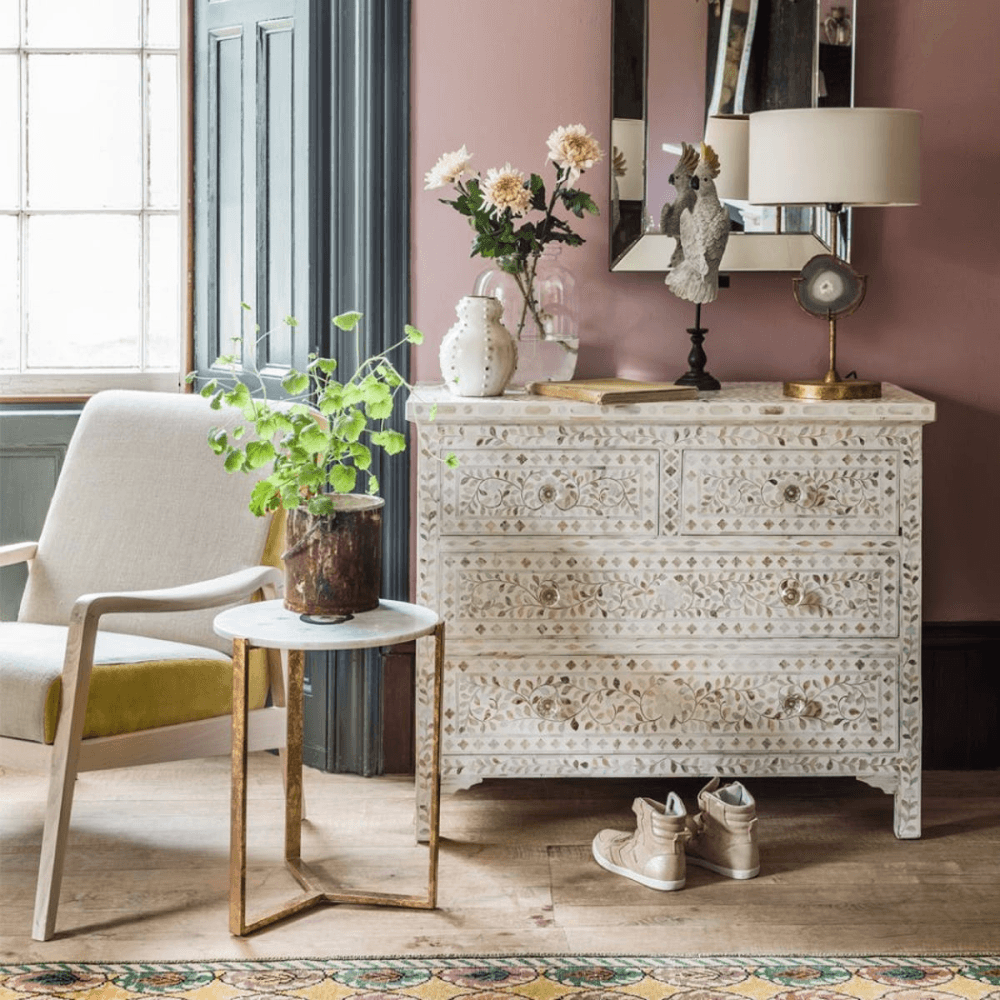 Classic Mother Of Pearl Inlay Chest Of Drawers In White
